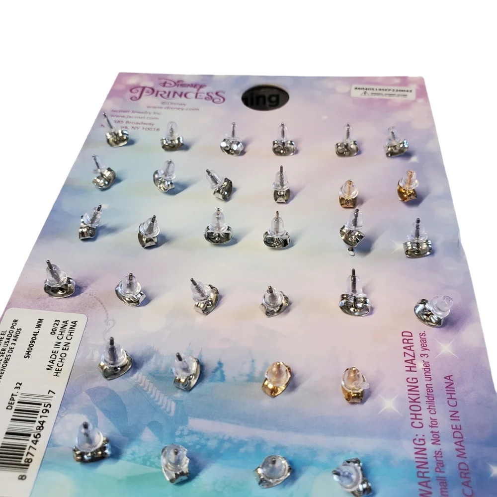 NEW Disney Princess 16 Piece Stud Set & 5 Hair Bow Set